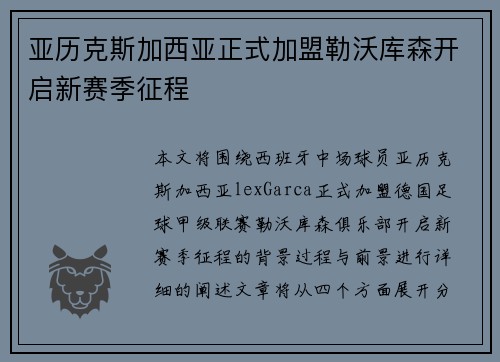 亚历克斯加西亚正式加盟勒沃库森开启新赛季征程